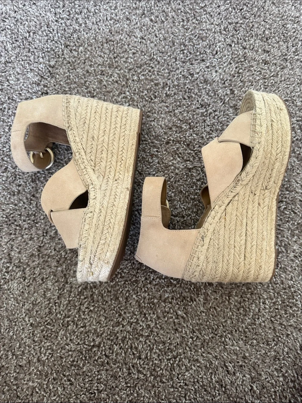 Marc Fisher Nude Suede Crisscross Espadrille Wedges